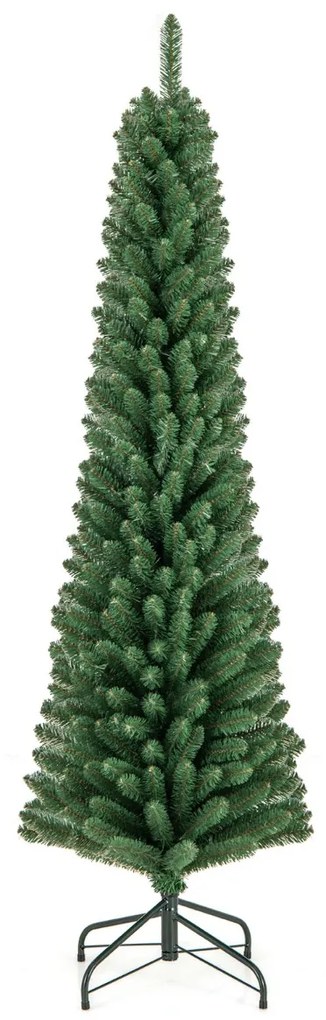 Árvore de Natal Artificial 180 CM forma Lápis com 392 pontas de ramos Base de fio de memória Base de metal Decoração de árvore fina Verde