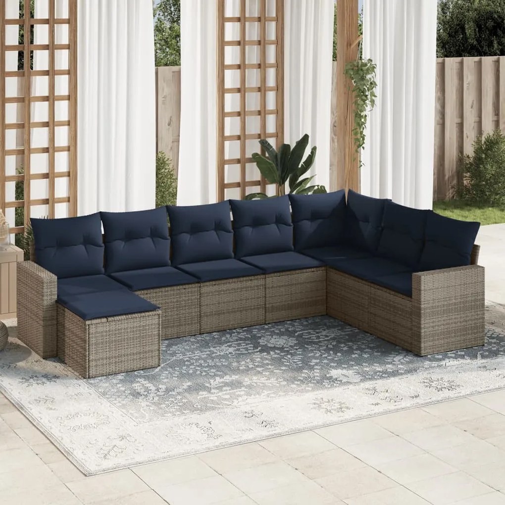 vidaXL 8 pcs conjunto sofás p/ jardim c/ almofadões vime PE cinzento