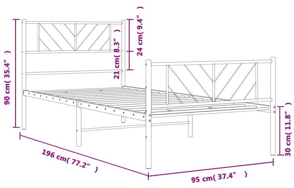 Estrutura de cama com cabeceira e pés 90x190 cm metal preto