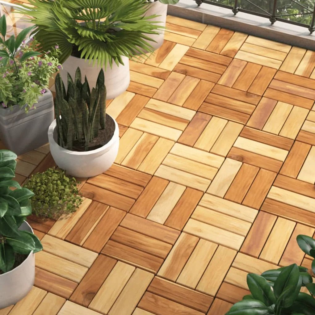 3152104 vidaXL Ladrilhos de terraço 20 pcs 30x30 cm madeira de teca maciça