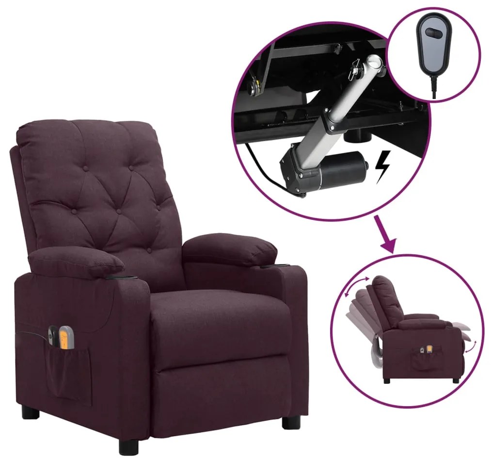vidaXL Poltrona de massagens elétrica tecido roxo