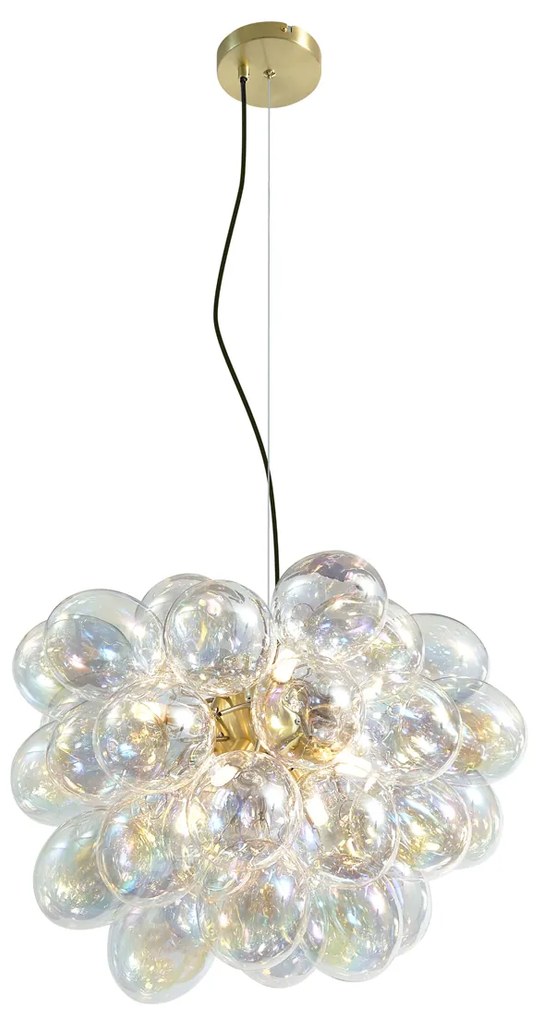Candeeiro suspenso Art Déco dourado com vidro arco-íris 50cm 8-luzes - Uvas Art Deco
