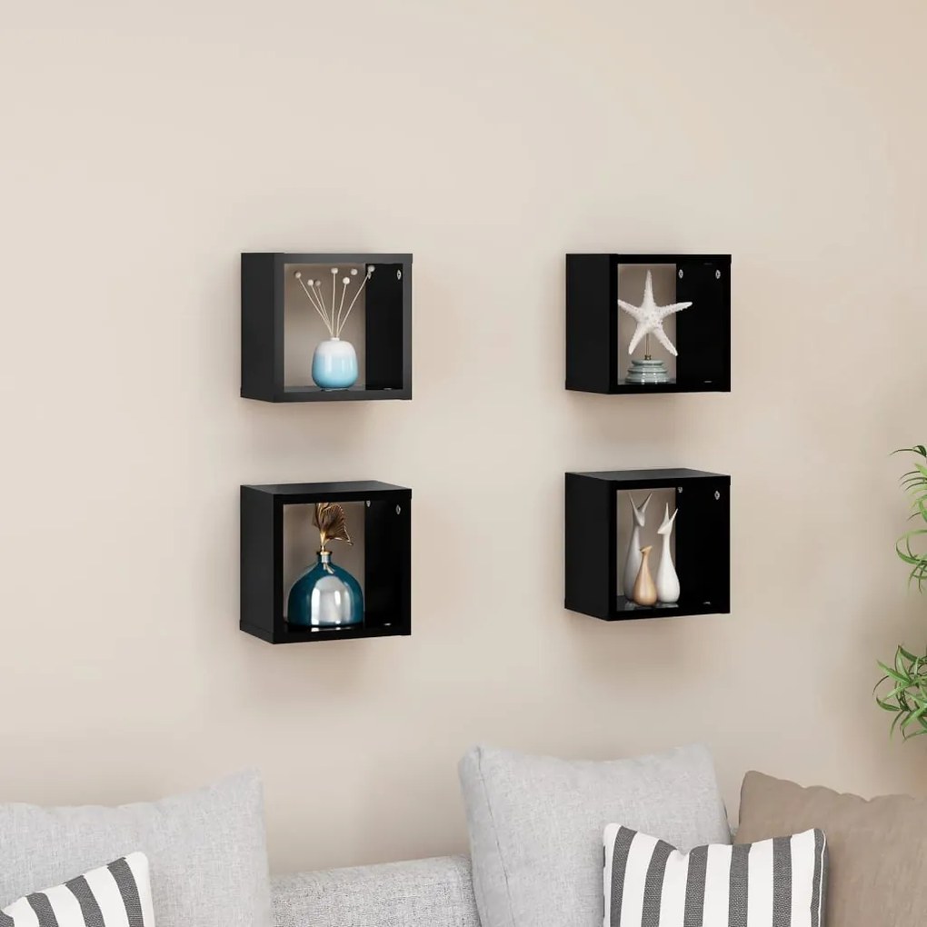 vidaXL Prateleiras de parede em forma de cubo 4 pcs 22x15x22 cm preto