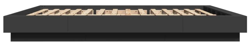 Estrutura cama c/ luzes LED 150x200 cm derivados madeira preto