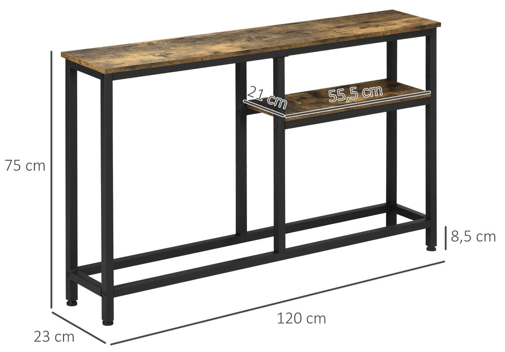 Consola de Entrada com Prateleiras Abertas Antivolteio Móvel de Entrada para Sala Corredor 120x23x75 cm Castanho