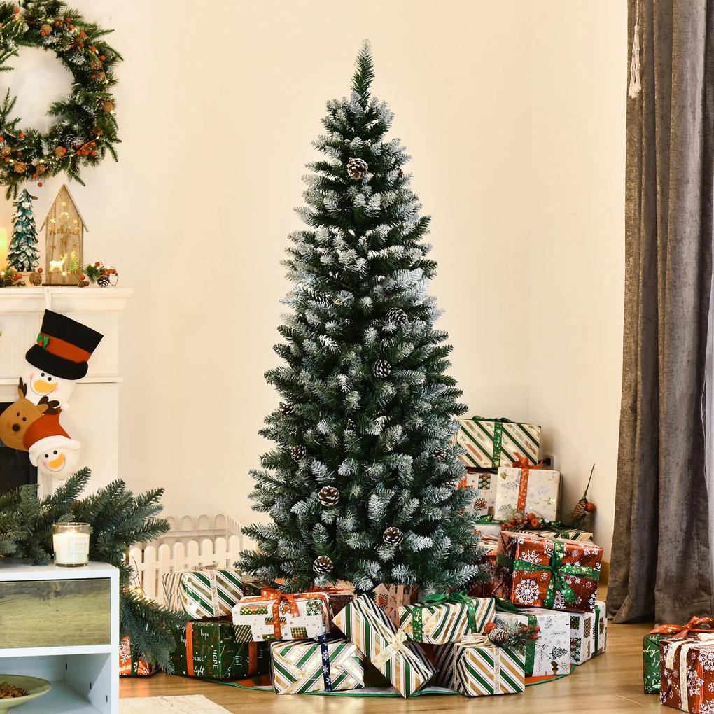HOMCOM Árvore de Natal Artificial Ø55x150cm com 464 Ramas e 28 Pinhas Folhas de PVC Base Dobrável e Suporte Metálico Decoração de Natal para Interiores Verde