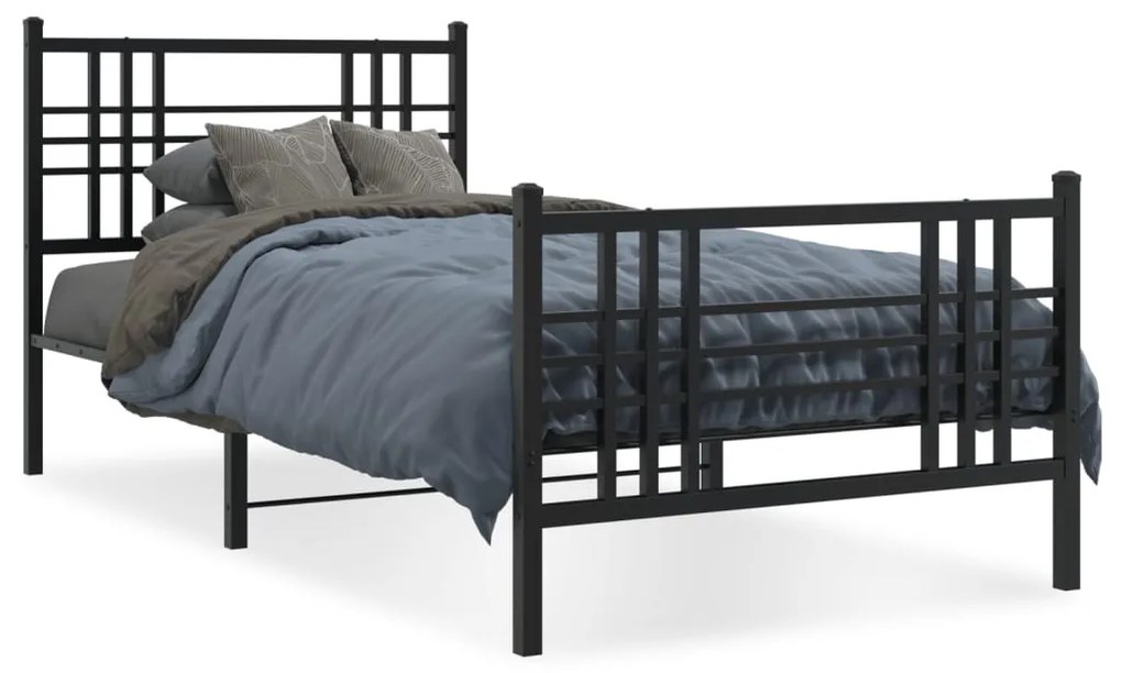 Estrutura de cama com cabeceira e pés 90x200 cm metal preto