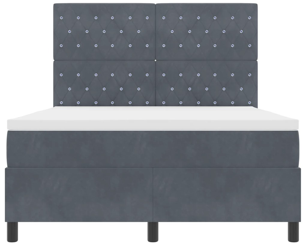 Cama Box Spring com Colchão Cinza Escuro 140x200 cm Veludo