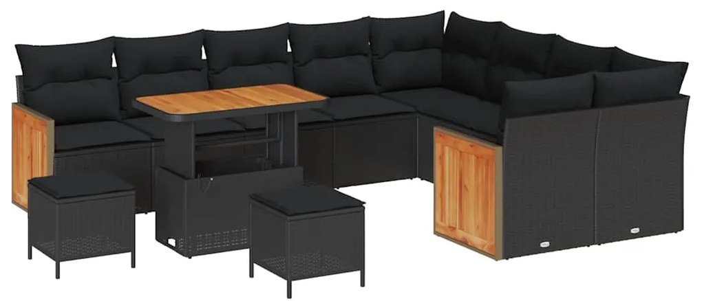 Conjunto de Sofás de Jardim de 12 peças com Almofadas Preto Vime Acáci