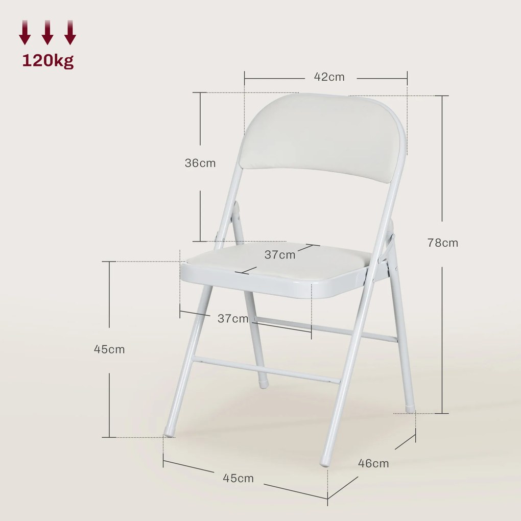 Conjunto de 2 Cadeiras Dobráveis com Encosto e Estrutura de Aço (MESA NÃO INCLUIDA) para Sala de Estar escritório Estúdio 45x46x78 cm Branco