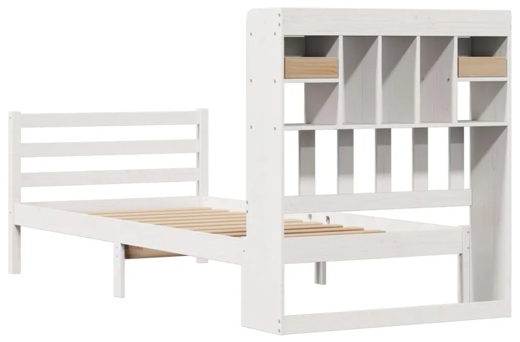 Cama com estante sem colchão 100x200 cm pinho maciço branco