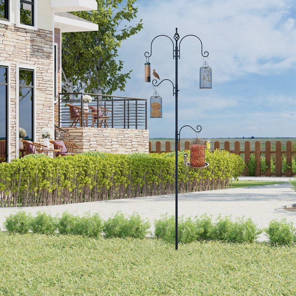 Comedouro decorativo para pássaros, com 4 ganchos, 54,5 x 54,5 x 208 cm, preto