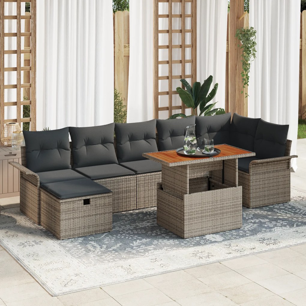 Conjunto de Sofá de Jardim de 8 Peças com Almofadas Cinza Rattan Polié