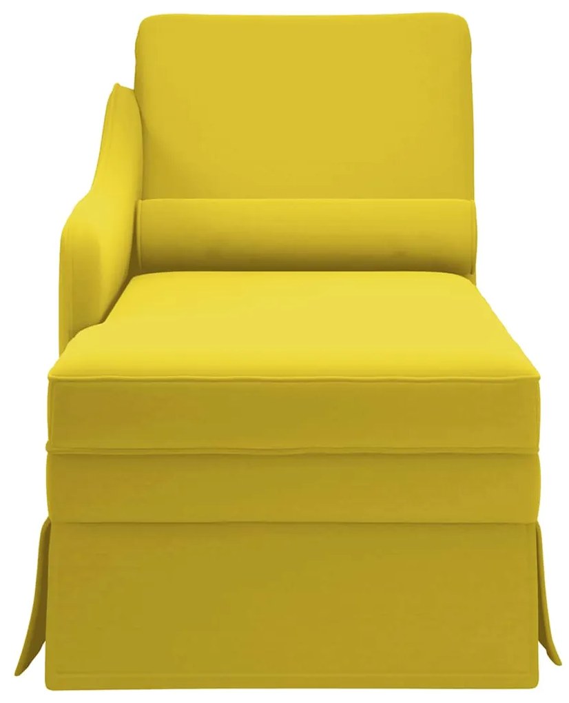 Chaise-longue com almofada e apoio braço direito veludo amarelo