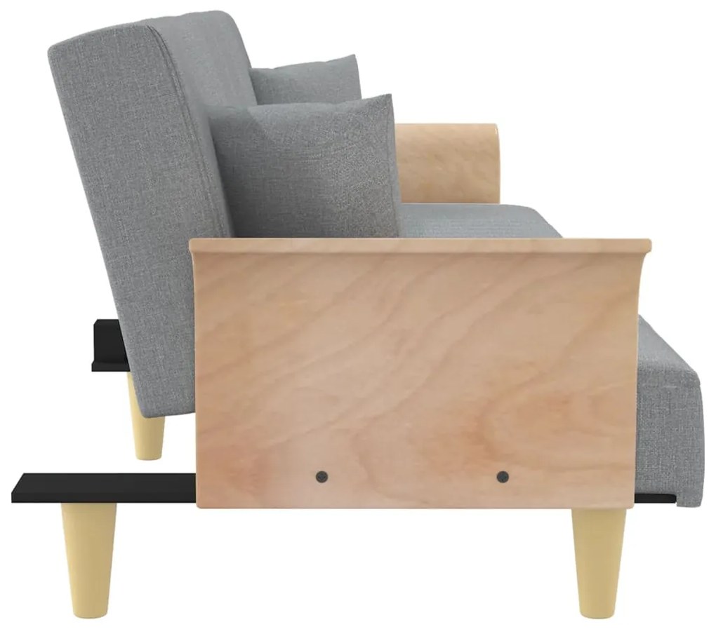 Sofá-cama com apoio de braços tecido cinzento-claro