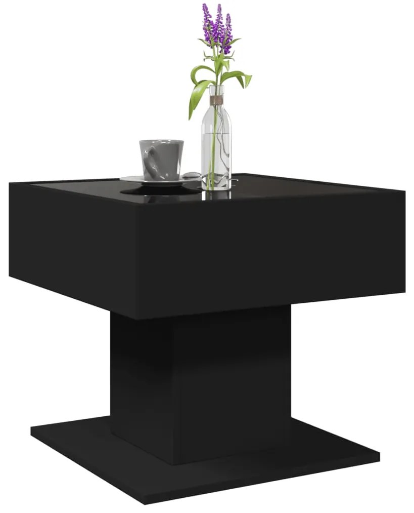 Mesa de centro c/ LEDs 50x50x45cm contraplacado preto brilhante