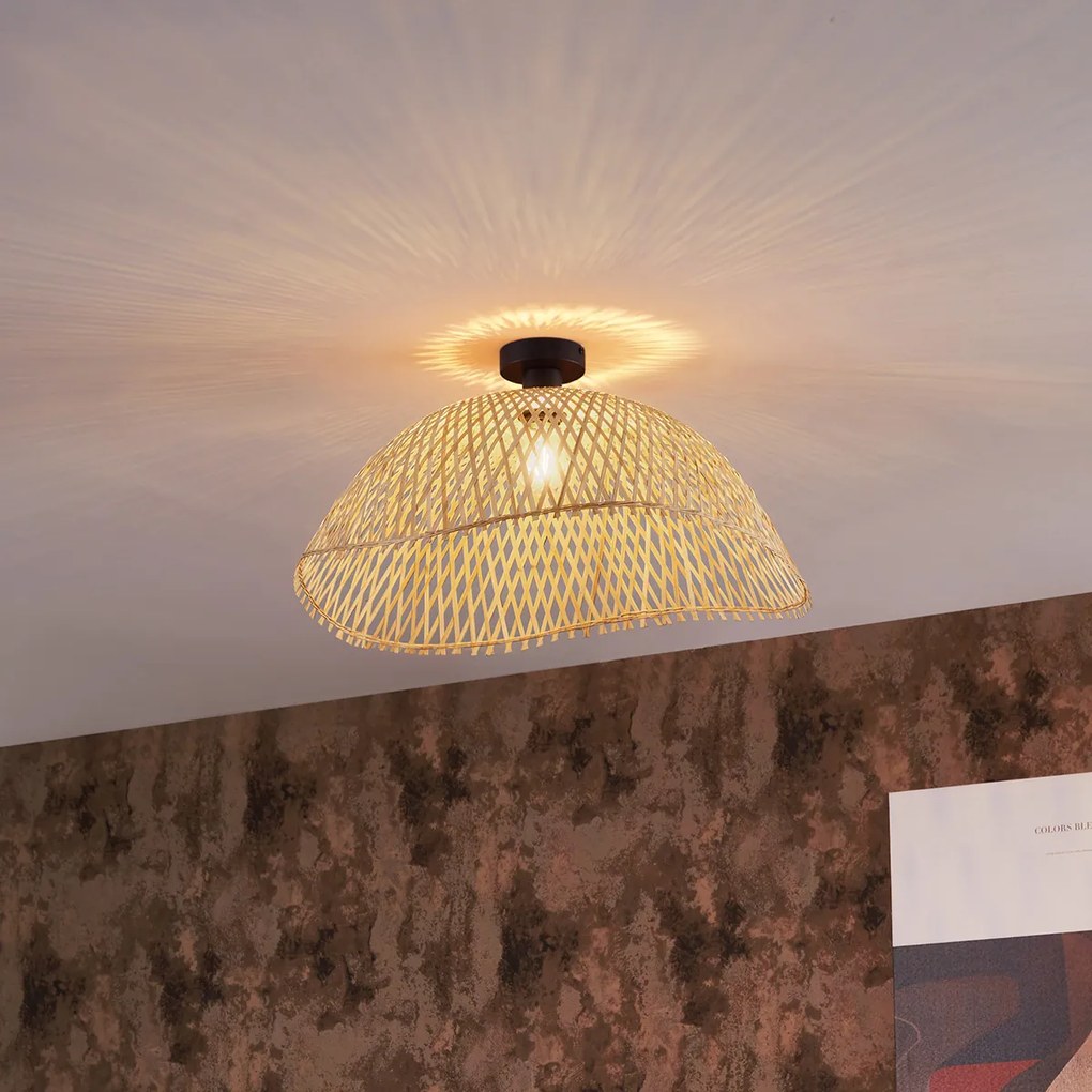 Candeeiro de Teto Art Deco Preto com Bambu Natural 60cm - Alka