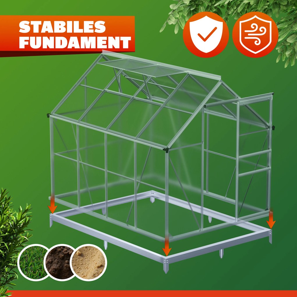 Fundação em aço galvanizado para estufa 250 x 190 x 12 cm Prateado