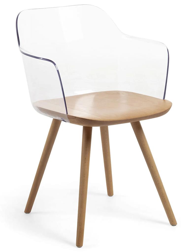 Kave Home - Cadeira Bjorg transparente e madeira maciça de faia