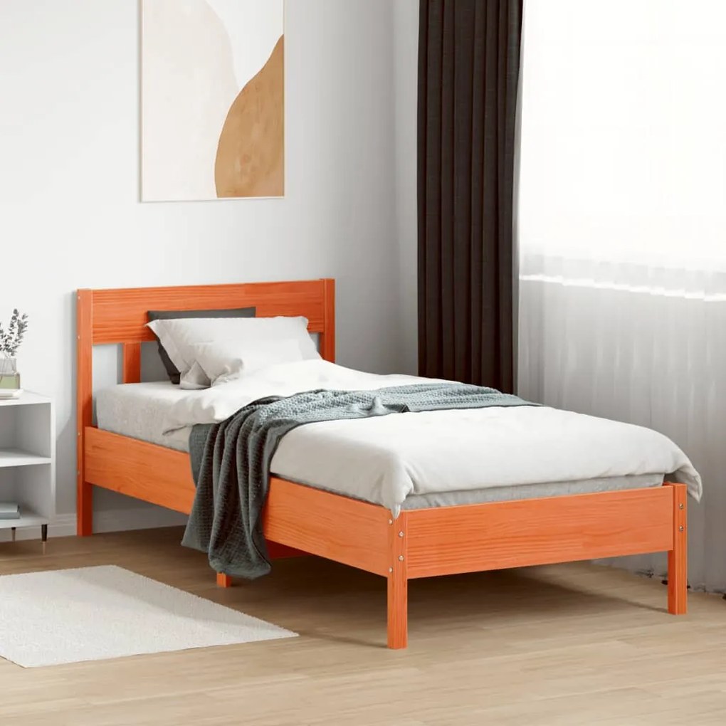 Cama sem colchão 100x200 cm pinho maciço castanho-mel