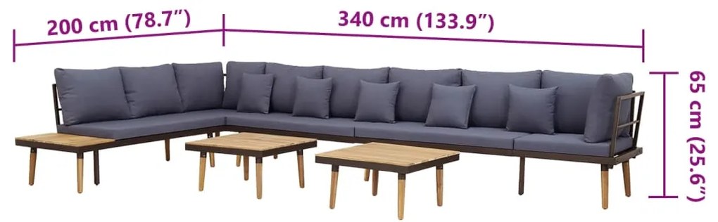 8 lugares conjunto lounge jardim c/ almofadões acácia maciça