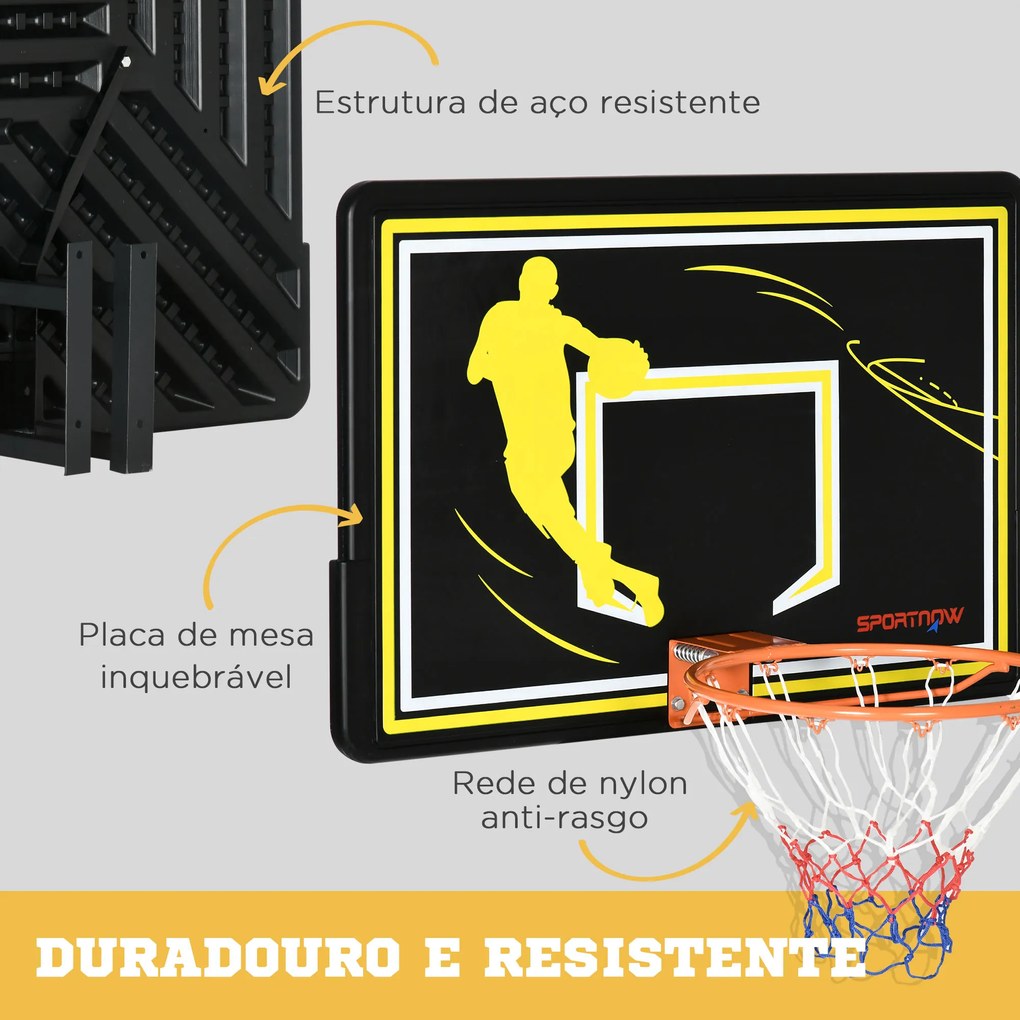SPORTNOW Tabela de Basquetebol de Parede para Interior Exterior Tabela de Basquetebol para Adultos 110x90x70 cm Preto e Amarelo