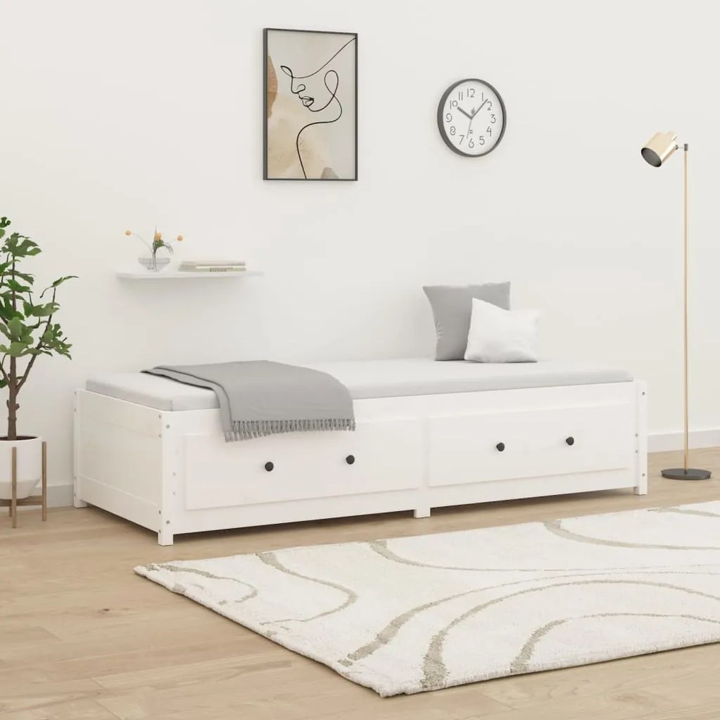 Sofá-cama de solteiro 90x190 cm madeira de pinho maciça branco