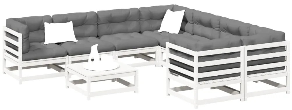 vidaXL 9 pcs conjunto sofás de jardim madeira de pinho maciço branco
