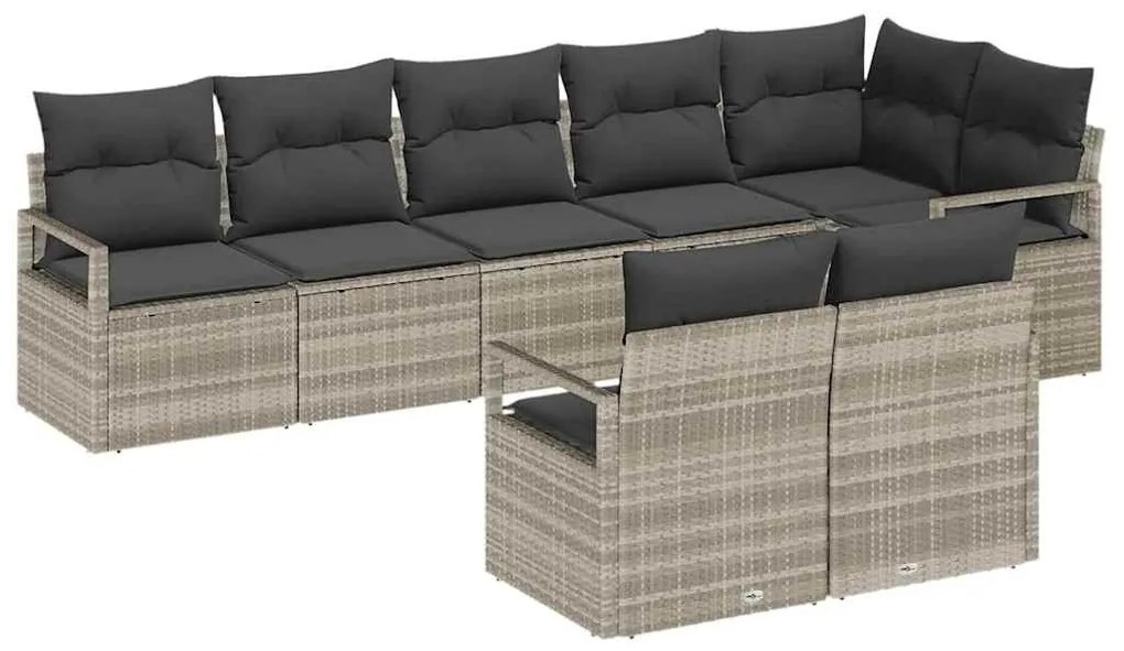Sofá de Jardim 8 Peças com Almofadas Cinzas Claras em Rattan