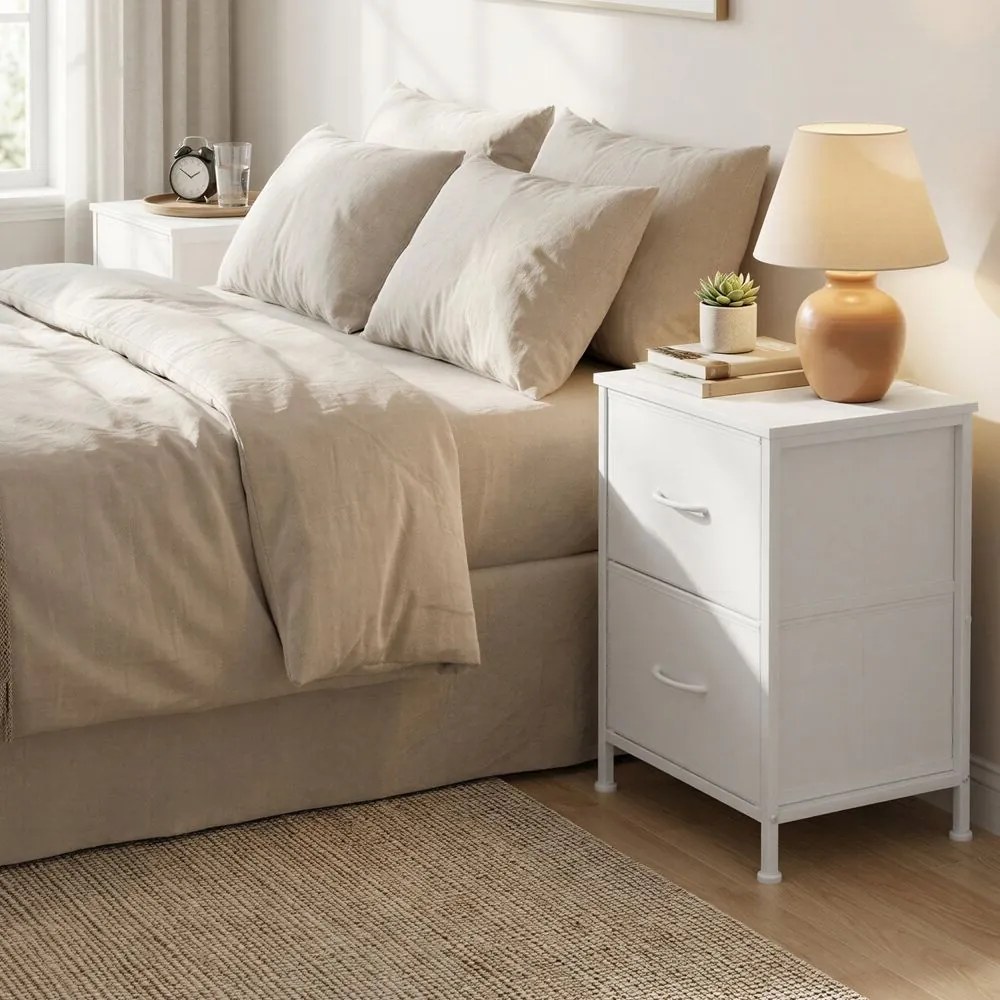 Conjunto de 2 mesas de cabeceira, com duas gavetas 30 x 39,6 x 52,2 cm Brancas