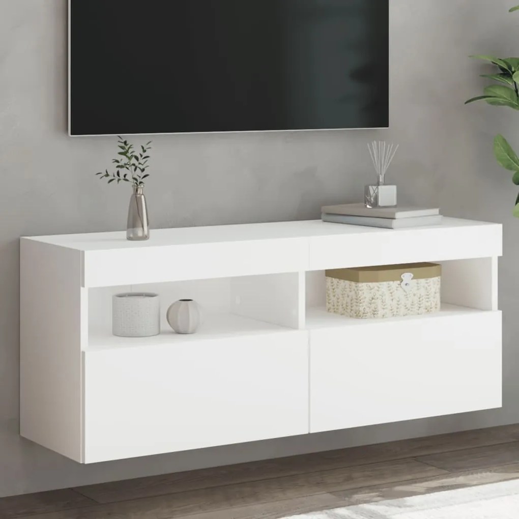 vidaXL Móvel de parede para TV com luzes LED 100x30x40 cm branco