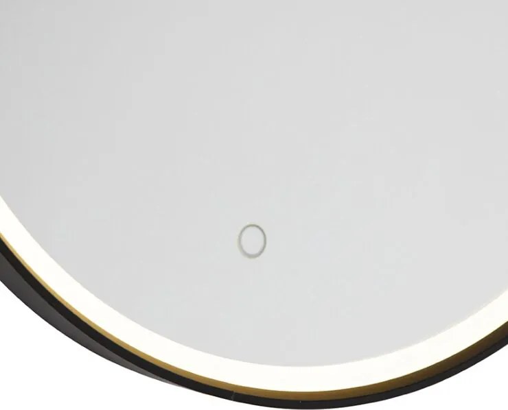 Espelho de casa de banho preto 50 cm com LED regulável em 3 níveis com toque redondo - Miral