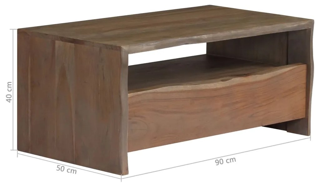 Mesa de centro acácia maciça arestas vivas 90x50x40 cm cinzento