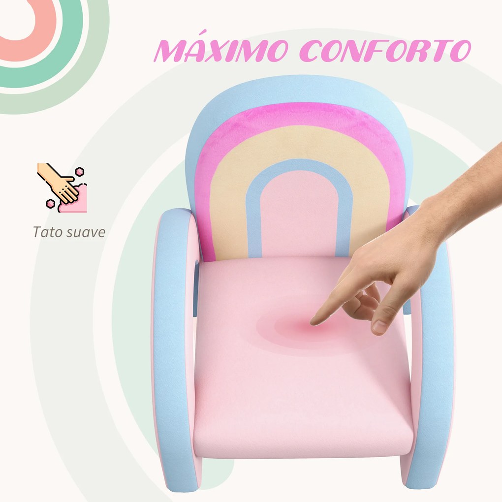 Poltrona para Crianças Pequenas em Forma de Arco Íris para Crianças de 1,5 a 5 Anos para Dormitório Sala de Estar kg 43x41x51 cm Rosa