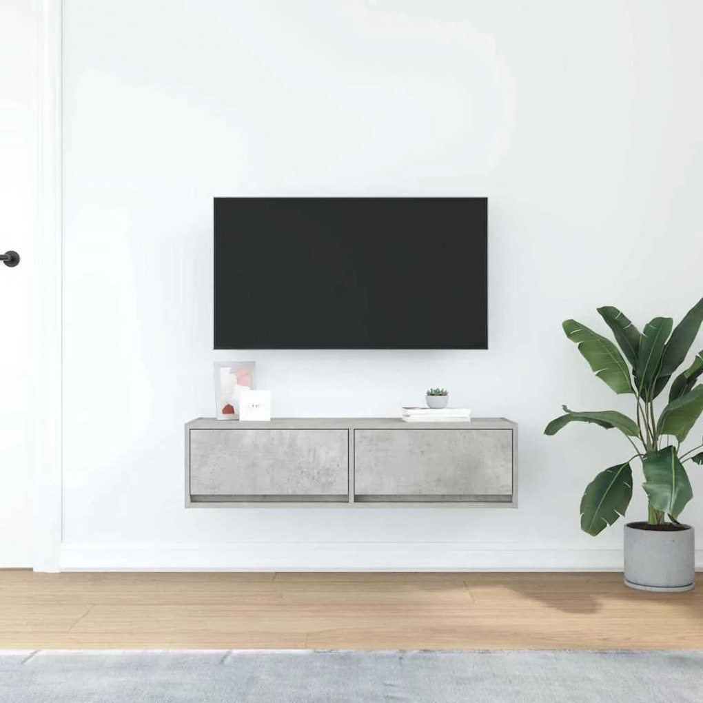 Armário para TV Cinza Concreto 100x31x25,5 cm Madeira Engenharia