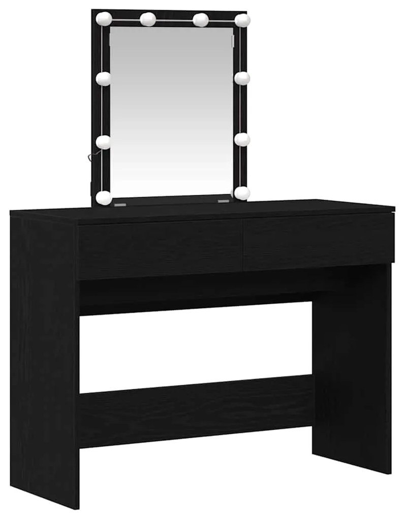 Mesa de Maquiagem com Espelho e Luzes LED Madeira de Carvalho Preto