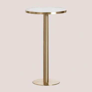 Mesa Alta De Bar Redonda Ø60 Cm Em Grés Xiren Branco - Dourado Escovado - Sklum