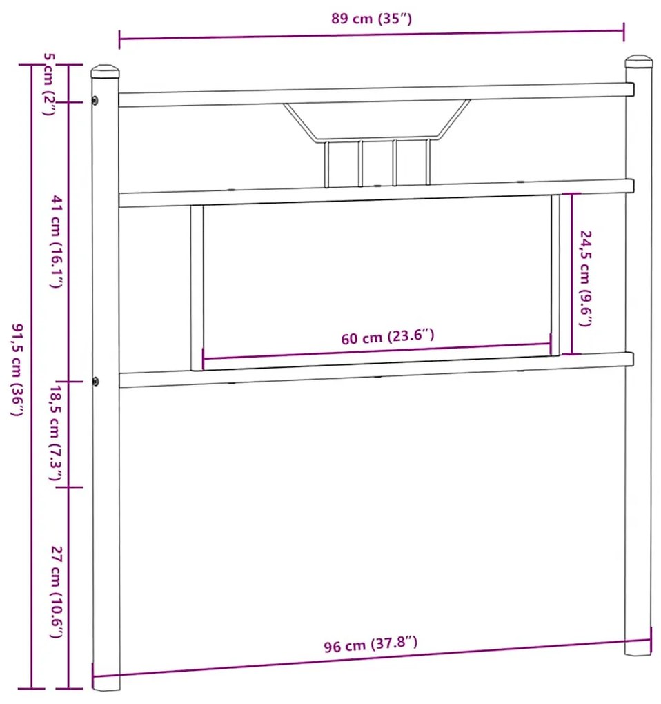 Cabeceira de cama 90 cm derivados madeira/aço carvalho castanho