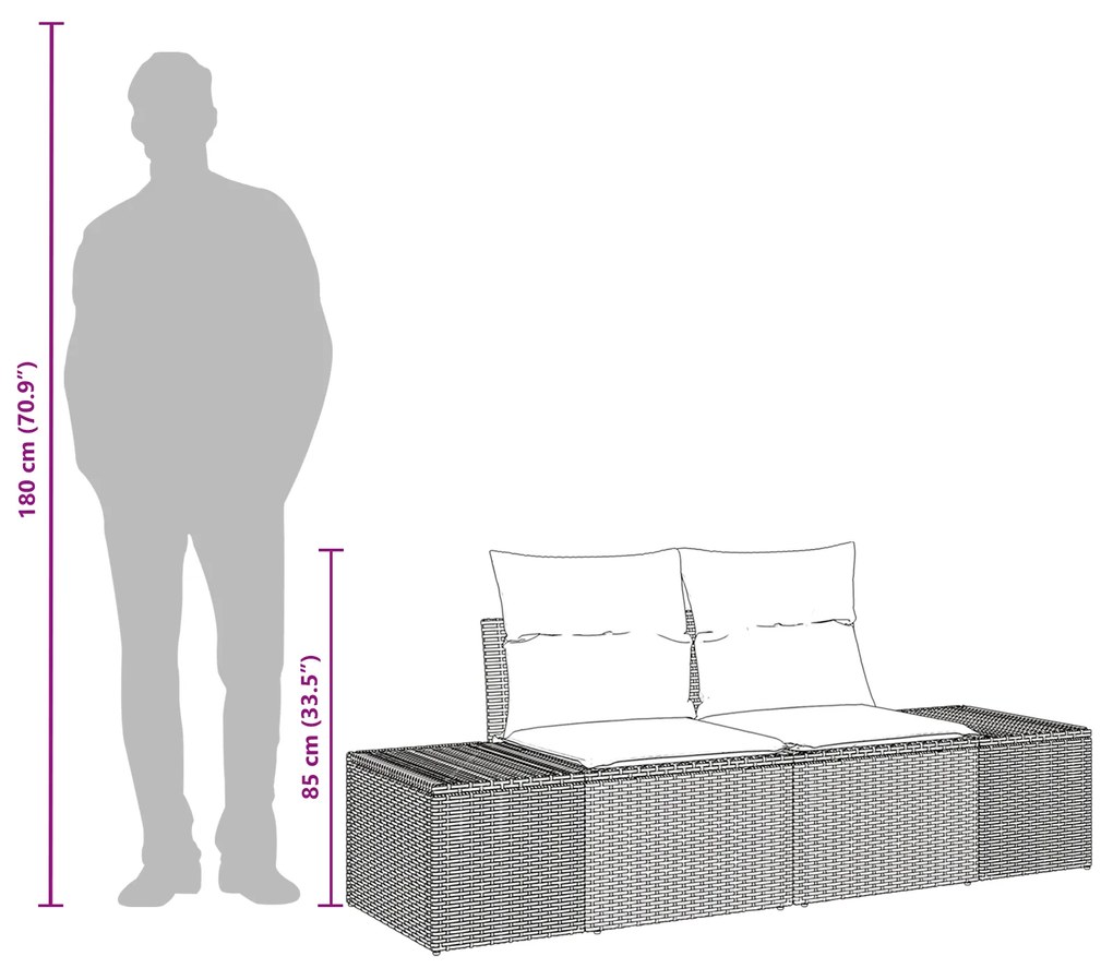 Sofá de Jardim 2 Lugares com Almofadas Cinza Rattan Poliéster