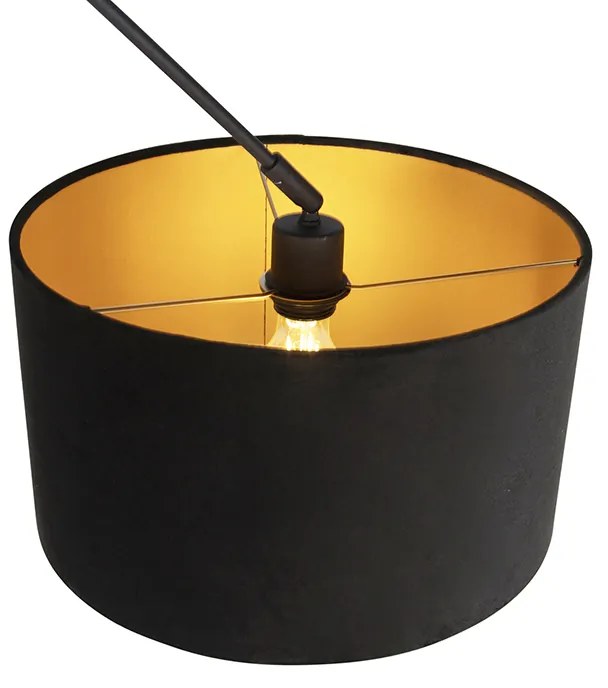 Candeeiro de suspensão preto com cúpula em veludo preto com dourado 35 cm - Blitz Moderno