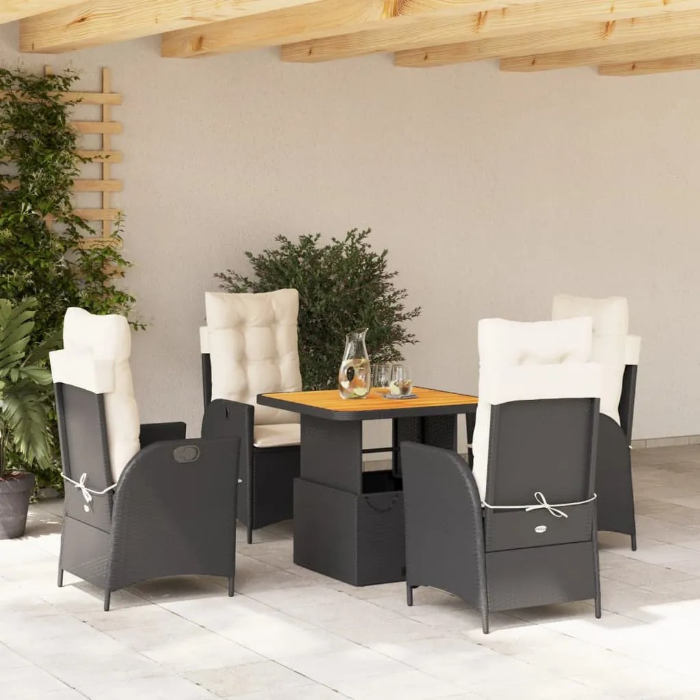 vidaXL 5 pcs conjunto de jantar p/ jardim c/ almofadões vime PE preto