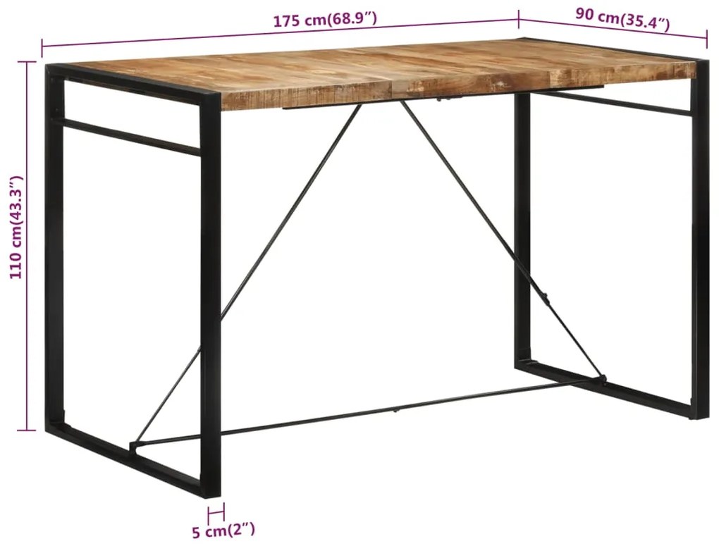 Mesa de bar 175x90x110 cm madeira de mangueira áspera maciça