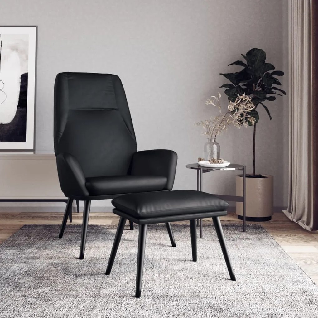 vidaXL Cadeira de descanso com banco couro artificial preto brilhante