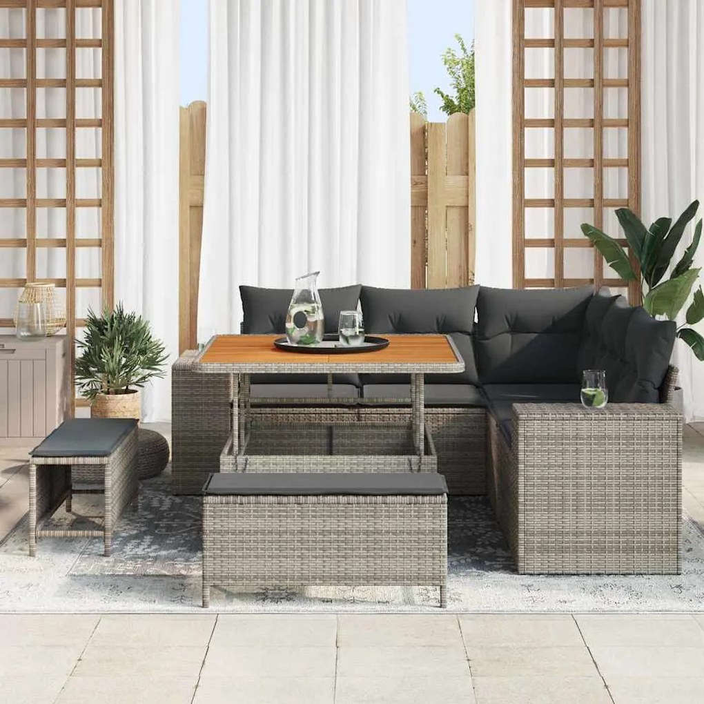 Conjunto de Sofá de Jardim vidaXL 8 Peças com Almofadas Cinza Vime PE