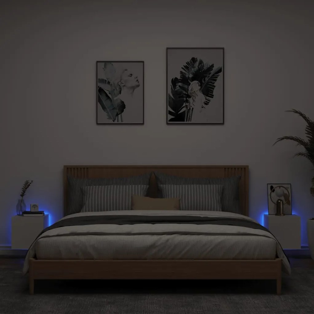 Móveis de parede p/ TV com luzes LED 2 pcs 30,5x35x30 cm branco