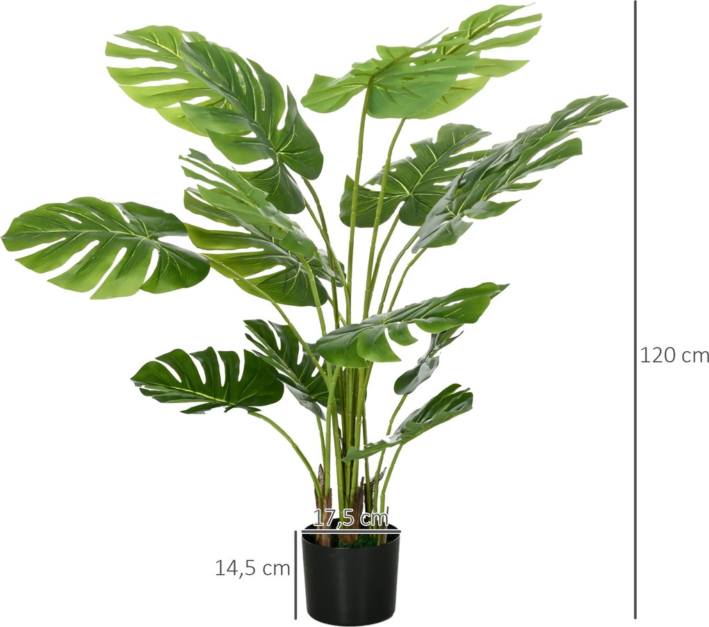 Planta artificial altura de 120 cm, árvore artificial de monstera deliciosa com vaso incluído, para interior, verde