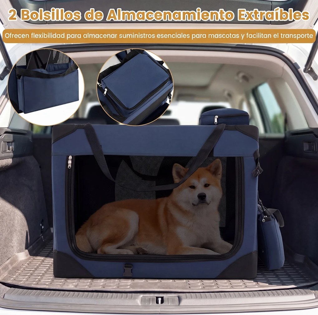 Transportadora dobrável tamanho L 83,5 x 58 x 58 cm para animais de estimação, com janelas de rede, 3 portas, cama felpuda e bolsos removíveis, para u
