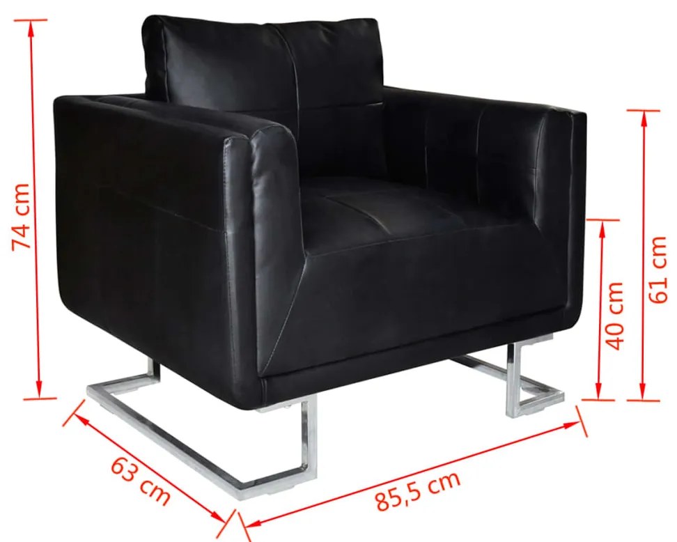 Poltrona cubo com pés cromados couro artificial preto