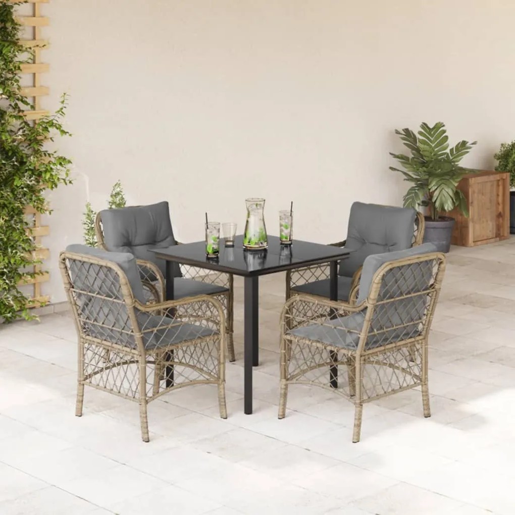 5pcs conj. jantar jardim c/ almofadões vime PE bege misturado