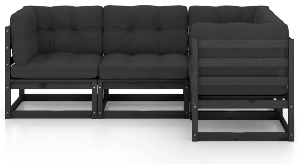 4 pcs conjunto longue de jardim c/ almofadões pinho maciço